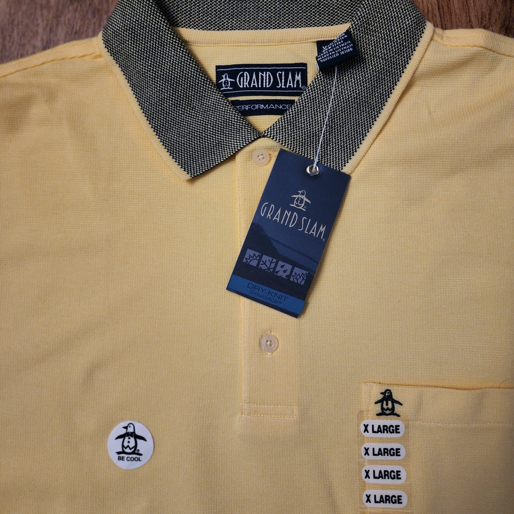Grand Slam Yellow Polo with Olive Contrast Collar